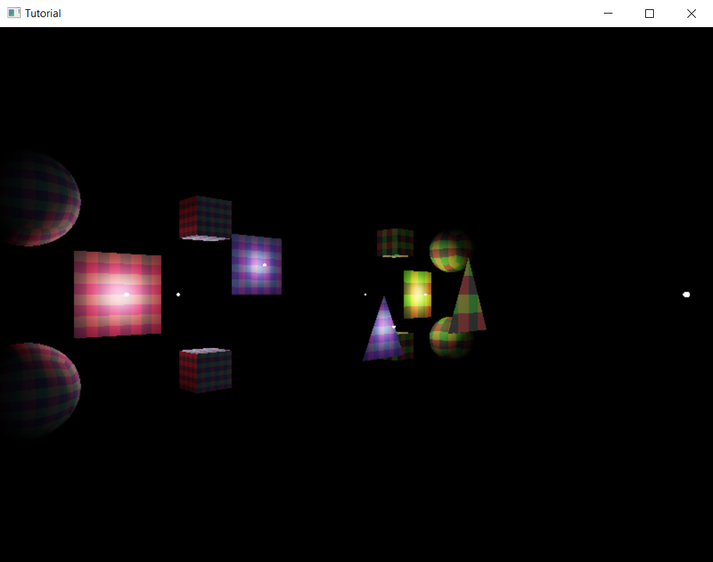 Screenshot of the application with emissive spheres indicating point lights.