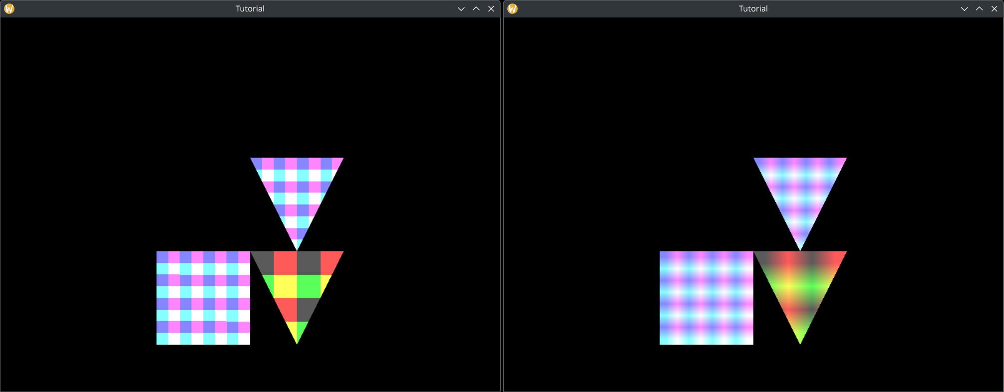 Comparison of VK_FILTER_NEAREST and VK_FILTER_LINEAR filtering.
